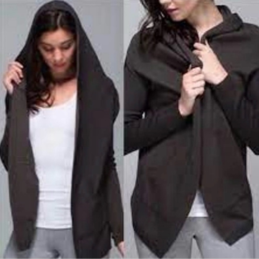 Lululemon Cardigan Women 4 Dark Gray Transformation Wrap Hoodie Open Front Comfy